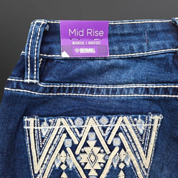 Y2K Deadstock Bootcut Jeans Rock & Roll Denim Size 27 Dark Wash Mid Rise - Picture 7 of 12